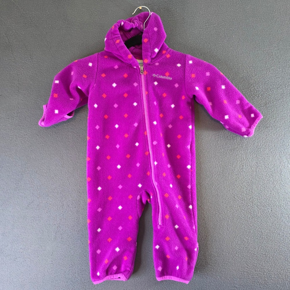 Columbia Kids Tiny Bear II Bunting Purple Diamond Fleece Hooded Romper 6-12M